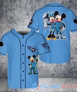 Tennessee Titans x Mickey and Minnie with Trophy Baseball Jersey Blue