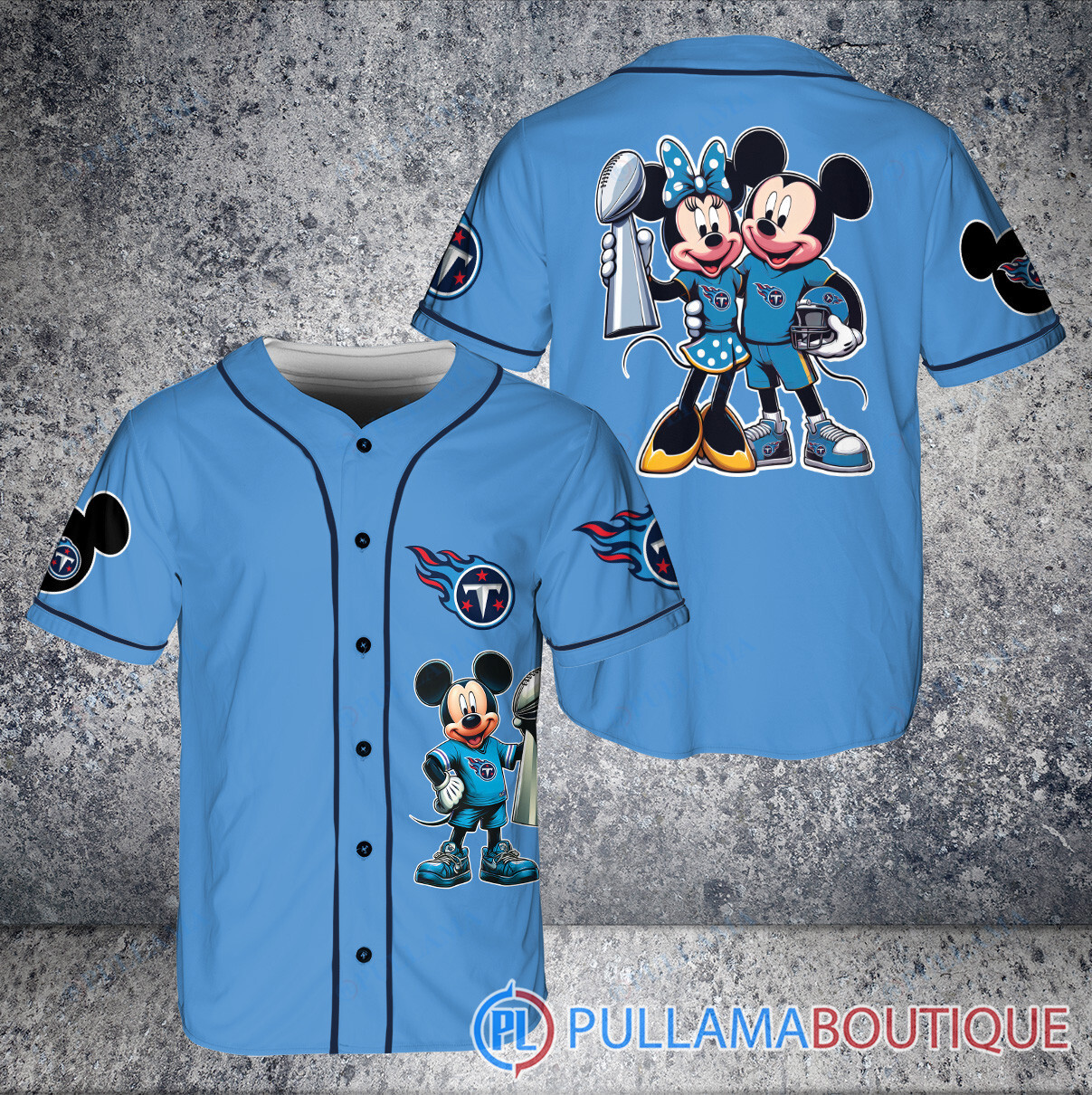 Detroit Lions x Mickey and Minnie with Trophy Baseball Jersey Blue