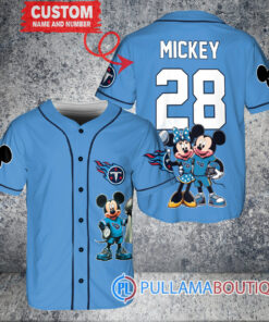 Tennessee Titans x Mickey and Minnie with Trophy Custom Baseball Jersey Blue