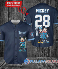 Tennessee Titans x Mickey and Minnie with Trophy Custom Baseball Jersey Navy