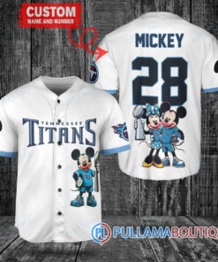 Tennessee Titans x Mickey and Minnie with Trophy Custom Baseball Jersey White