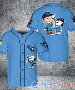 Tennessee Titans x Snoopy and Charlie Brown with Trophy Baseball Jersey Blue