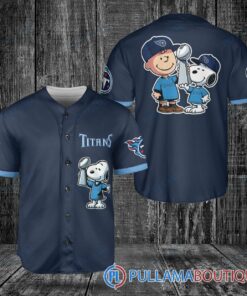 Tennessee Titans x Snoopy and Charlie Brown with Trophy Baseball Jersey Navy