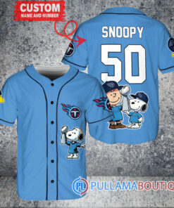 Tennessee Titans x Snoopy and Charlie Brown with Trophy Custom Baseball Jersey Blue