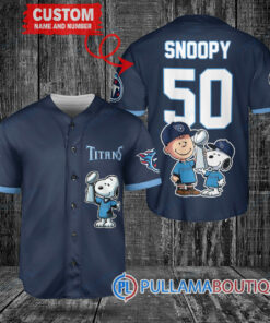 Tennessee Titans x Snoopy and Charlie Brown with Trophy Custom Baseball Jersey Navy