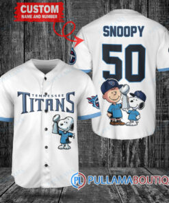 Tennessee Titans x Snoopy and Charlie Brown with Trophy Custom Baseball Jersey White