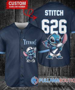 Tennessee Titans x Stitch with Trophy Custom Baseball Jersey Navy