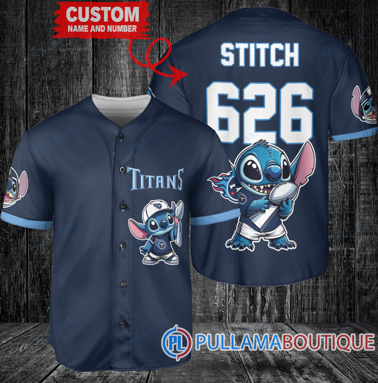 Buffalo Bills x Stitch with Trophy Custom Baseball Jersey Royal