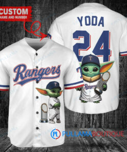 Texas Rangers Baby Yoda Star Wars Mandalorian Trophy Baseball Jersey White