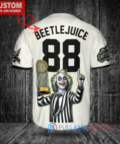 Texas Rangers Beetlejuice Halloween World Series Trophy Baseball Jersey Cream