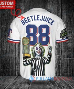 Texas Rangers Beetlejuice Halloween World Series Trophy Baseball Jersey White