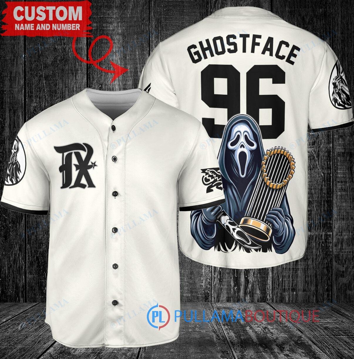 LA Angels Ghostface Scream Halloween World Series Trophy Baseball Jersey Cream