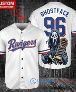 Texas Rangers Ghostface Scream Halloween World Series Trophy Baseball Jersey White