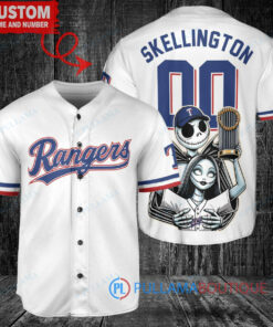 Texas Rangers Jack Skellington Sally World Series Trophy Baseball Jersey White