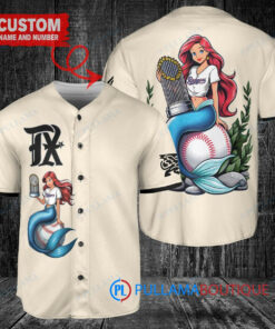 Texas Rangers x Ariel Mermaid with Trophy Custom Baseball Jersey Cream