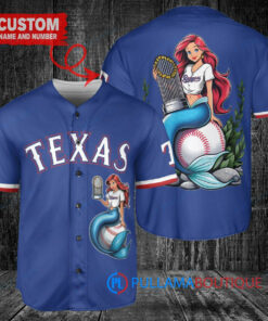 Texas Rangers x Ariel Mermaid with Trophy Custom Baseball Jersey Royal