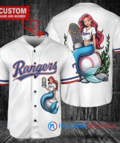 Texas Rangers x Ariel Mermaid with Trophy Custom Baseball Jersey White