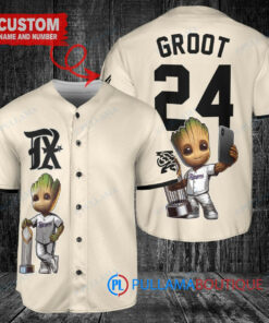 Texas Rangers x Baby Groot Marvel Guardians Of The Galaxy with Trophy Custom Baseball Jersey Cream