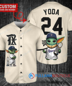 Texas Rangers x Baby Yoda Star Wars The Mandalorian with Trophy Custom Baseball Jersey Cream