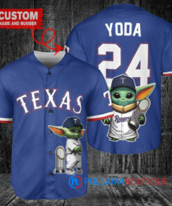 Texas Rangers x Baby Yoda Star Wars The Mandalorian with Trophy Custom Baseball Jersey Royal