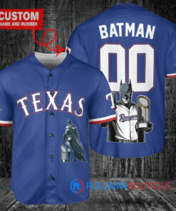 Texas Rangers x DC Comics Batman The Dark Knight with Trophy Custom Baseball Jersey Royal