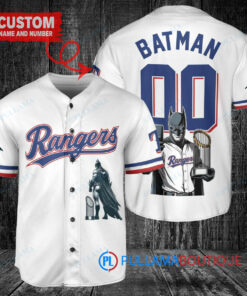 Texas Rangers x DC Comics Batman The Dark Knight with Trophy Custom Baseball Jersey White