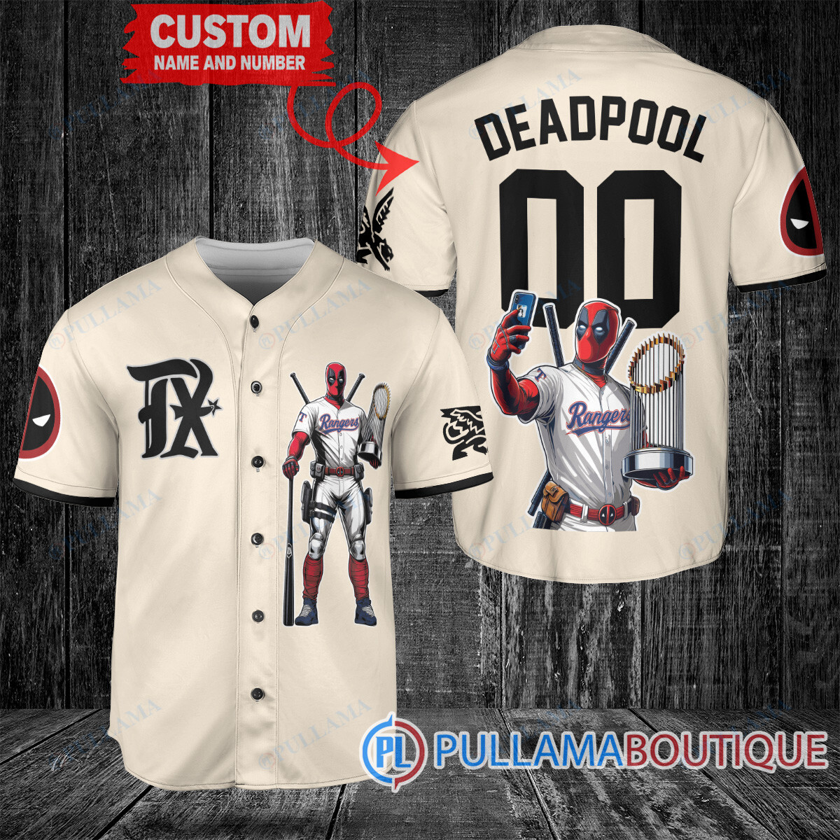 Boston Red Sox x Deadpool with Trophy Baseball Jersey Navy