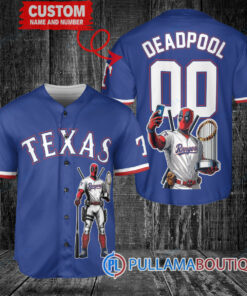 Texas Rangers x Deadpool with Trophy Baseball Jersey Royal