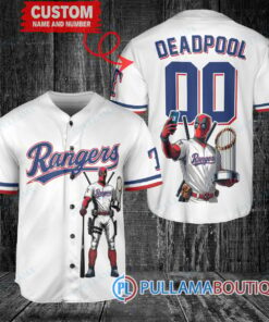 Texas Rangers x Deadpool with Trophy Baseball Jersey White