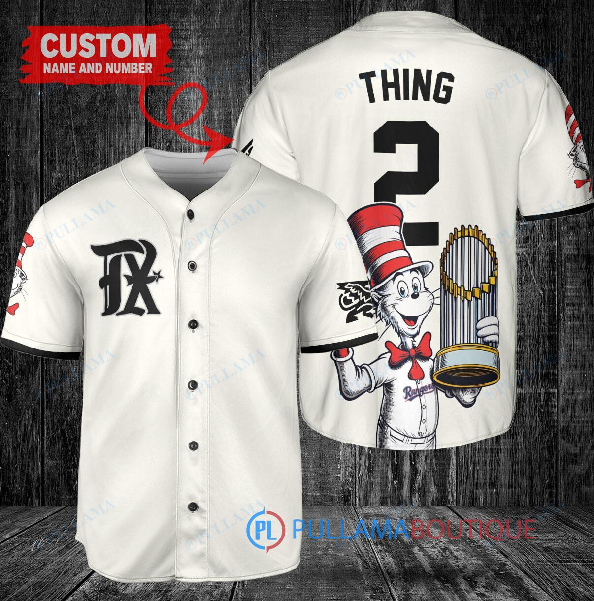 Texas Rangers x Dr Seuss with World Series Trophy Custom Baseball Jersey White