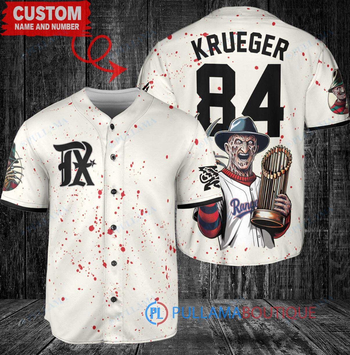 KC Royals Freddy Krueger Halloween World Series Trophy Baseball Jersey Navy