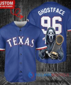 Texas Rangers x Ghostface Scream Halloween Halloween with World Series Trophy Custom Baseball Jersey Royal