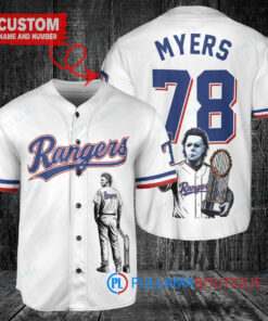 Texas Rangers x Halloween Michael Myers with Trophy Custom Baseball Jersey White