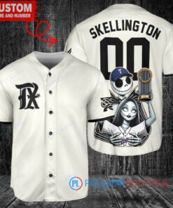 Texas Rangers x Jack Skellington and Sally The Nightmare Before Christmas with World Series Trophy Custom Baseball Jersey Cream