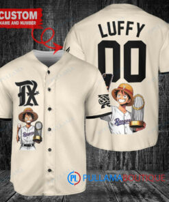 Texas Rangers x Luffy One Piece with Trophy Custom Baseball Jersey Cream