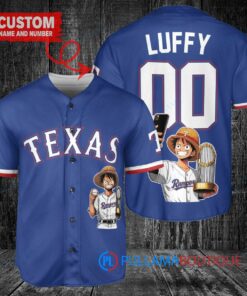 Texas Rangers x Luffy One Piece with Trophy Custom Baseball Jersey Royal