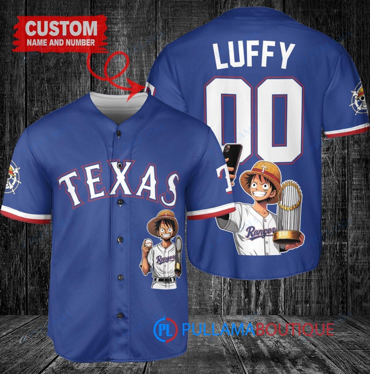 Kansas City Royals x Luffy One Piece with Trophy Custom Baseball Jersey Navy