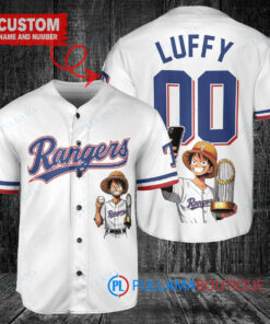 Texas Rangers x Luffy One Piece with Trophy Custom Baseball Jersey White