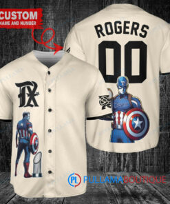 Texas Rangers x Marvel Captain America Steve Rogers with Trophy Custom Baseball Jersey Cream