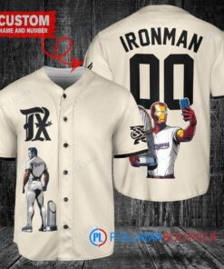 Texas Rangers x Marvel Iron Man Tony Stark with Trophy Custom Baseball Jersey Cream