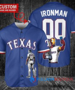 Texas Rangers x Marvel Iron Man Tony Stark with Trophy Custom Baseball Jersey Royal