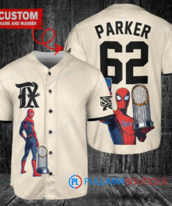 Texas Rangers x Marvel Spiderman with Trophy Custom Baseball Jersey Cream