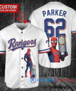 Texas Rangers x Marvel Spiderman with Trophy Custom Baseball Jersey White