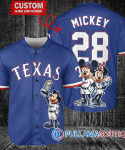 Texas Rangers x Mickey and Minnie with Trophy Baseball Jersey Royal