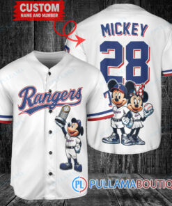 Texas Rangers x Mickey and Minnie with Trophy Baseball Jersey White