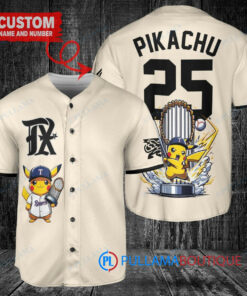 Texas Rangers x Pikachu Pokemon with Trophy Custom Baseball Jersey Cream