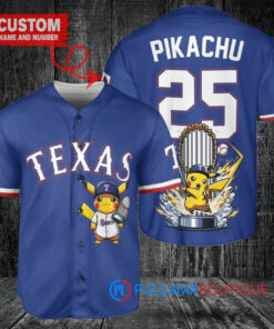 Texas Rangers x Pikachu Pokemon with Trophy Custom Baseball Jersey Royal