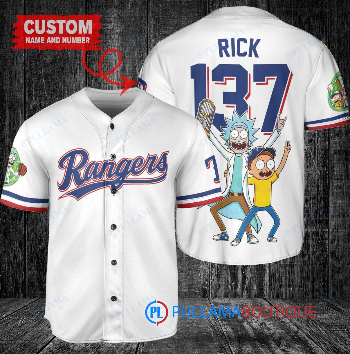 Texas Rangers x Rick and Morty with Trophy Custom Baseball Jersey Royal