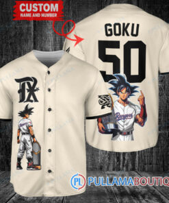 Texas Rangers x Son Goku Kakarot Super Saiyan Dragon Ball Z with Trophy Baseball Jersey Cream V2