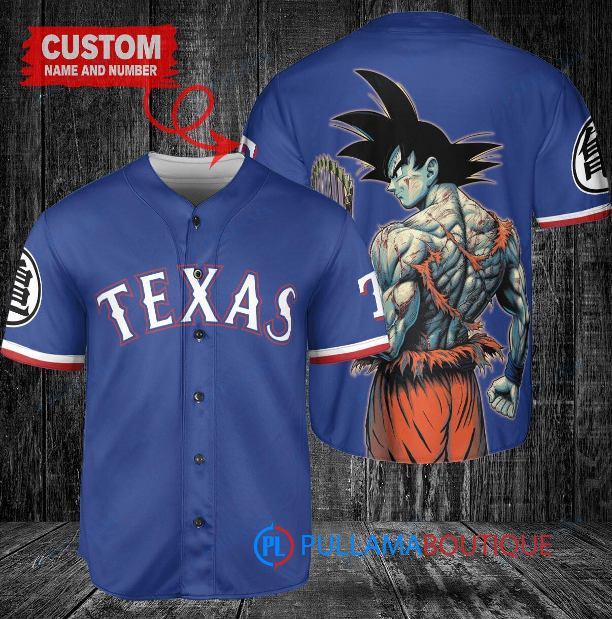 Texas Rangers x Son Goku Kakarot Super Saiyan Dragon Ball Z with Trophy Baseball Jersey White